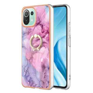 For Xiaomi Mi 11 Lite Electroplating Marble Dual-side IMD Phone Case with Ring(Pink 013)