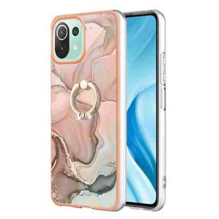 For Xiaomi Mi 11 Lite Electroplating Marble Dual-side IMD Phone Case with Ring(Rose Gold 015)