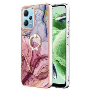 For Xiaomi Redmi Note 12 5G Global/Poco X5 5G Electroplating Marble Dual-side IMD Phone Case with Ring(Rose Red 014)