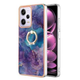 For Xiaomi Poco X5 Pro 5G Electroplating Marble Dual-side IMD Phone Case with Ring(Purple 016)