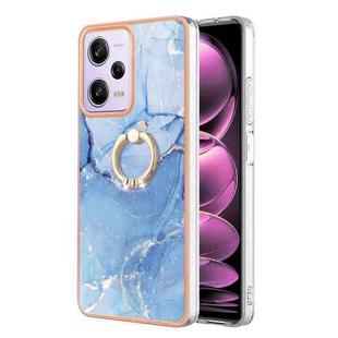 For Xiaomi Poco X5 Pro 5G Electroplating Marble Dual-side IMD Phone Case with Ring(Blue 018)