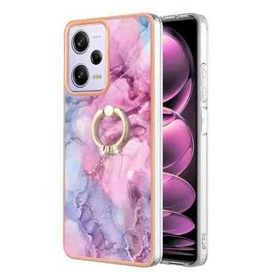 For Xiaomi Redmi Note 12 Pro Speed Electroplating Marble Dual-side IMD Phone Case with Ring(Pink 013)