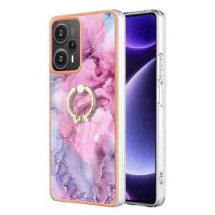 For Xiaomi Poco F5 5G / Redmi Note 12 Turbo Electroplating Marble Dual-side IMD Phone Case with Ring(Pink 013)