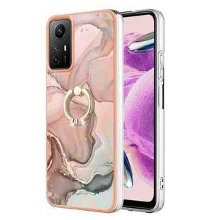 For Xiaomi Redmi Note 12S 4G Electroplating Marble Dual-side IMD Phone Case with Ring(Rose Gold 015)
