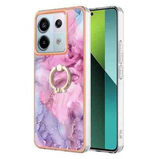 For Xiaomi Redmi Note 13 Pro 5G Global Electroplating Marble Dual-side IMD Phone Case with Ring(Pink 013)
