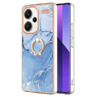 For Xiaomi Redmi Note 13 Pro+ 5G Electroplating Marble Dual-side IMD Phone Case with Ring(Blue 018)