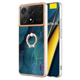 For Xiaomi Poco X6 Pro / Redmi K70E Electroplating Marble Dual-side IMD Phone Case with Ring(Green 017)