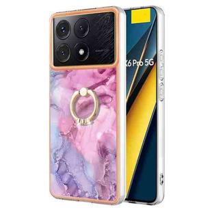 For Xiaomi Poco X6 Pro / Redmi K70E Electroplating Marble Dual-side IMD Phone Case with Ring(Pink 013)