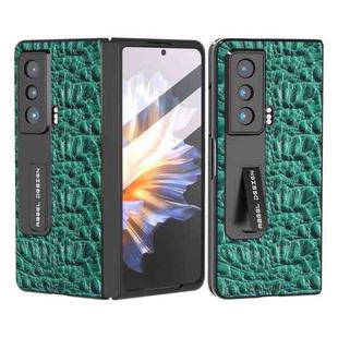 For Honor Magic V ABEEL Integrated Genuine Leather Sky Series Phone Case with Holder(Green)