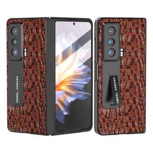 For Honor Magic V ABEEL Integrated Genuine Leather Sky Series Phone Case with Holder(Brown)