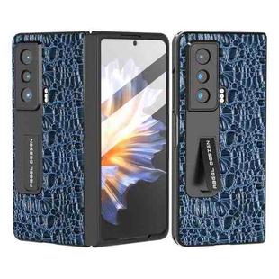 For Honor Magic V ABEEL Integrated Genuine Leather Sky Series Phone Case with Holder(Blue)