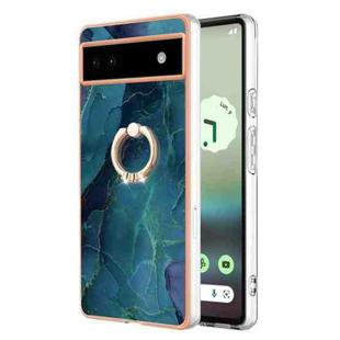 For Google Pixel 6a Electroplating Marble Dual-side IMD Phone Case with Ring(Green 017)