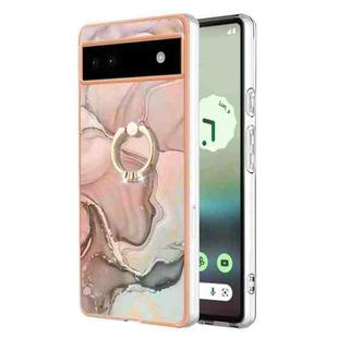 For Google Pixel 6a Electroplating Marble Dual-side IMD Phone Case with Ring(Rose Gold 015)
