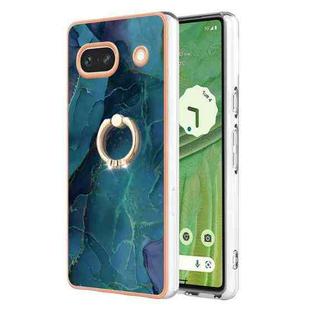 For Google Pixel 7a Electroplating Marble Dual-side IMD Phone Case with Ring(Green 017)