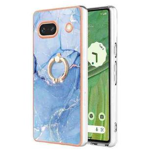 For Google Pixel 7a Electroplating Marble Dual-side IMD Phone Case with Ring(Blue 018)