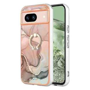 For Google Pixel 8a Electroplating Marble Dual-side IMD Phone Case with Ring(Rose Gold 015)