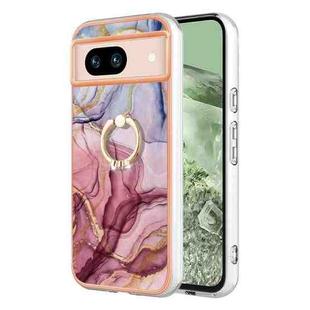 For Google Pixel 8a Electroplating Marble Dual-side IMD Phone Case with Ring(Rose Red 014)