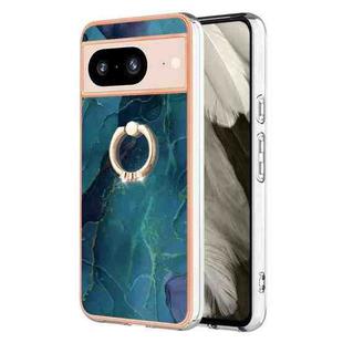 For Google Pixel 8 Electroplating Marble Dual-side IMD Phone Case with Ring(Green 017)