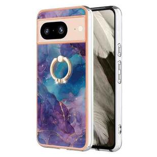 For Google Pixel 8 Electroplating Marble Dual-side IMD Phone Case with Ring(Purple 016)