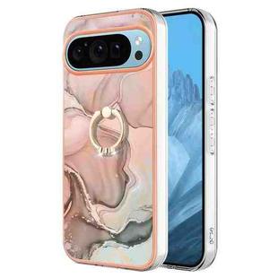 For Google Pixel 9 Pro Electroplating Marble Dual-side IMD Phone Case with Ring(Rose Gold 015)