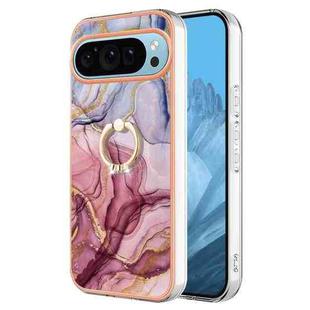 For Google Pixel 9 Pro Electroplating Marble Dual-side IMD Phone Case with Ring(Rose Red 014)