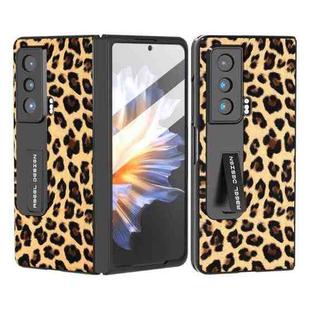 For Honor Magic Vs ABEEL Integrated Black Edge Leopard Phone Case with Holder(Champagne Gold)