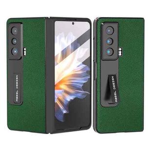 For Honor Magic Vs ABEEL Integrated Black Edge Genuine Leather Mino Phone Case with Holder(Green)