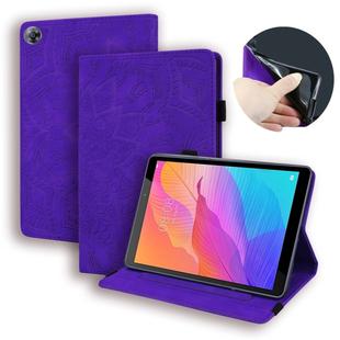 For Huawei MatePad T8 Calf Pattern Double Folding Design Embossed Leather Case with  Holder & Card Slots & Pen Slot &   Elastic Band(Purple)