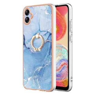 For Samsung Galaxy A04e Electroplating Marble Dual-side IMD Phone Case with Ring(Blue 018)