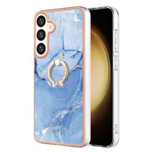 For Samsung Galaxy S24+ 5G Electroplating Marble Dual-side IMD Phone Case with Ring(Blue 018)