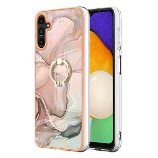 For Samsung Galaxy A55 Electroplating Marble Dual-side IMD Phone Case with Ring(Rose Gold 015)