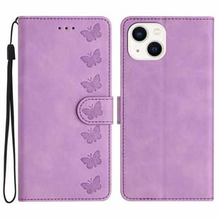 For iPhone 13 mini Seven Butterflies Embossed Leather Phone Case(Purple)