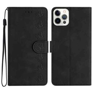 For iPhone 13 Pro Seven Butterflies Embossed Leather Phone Case(Black)