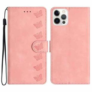 For iPhone 13 Pro Max Seven Butterflies Embossed Leather Phone Case(Pink)