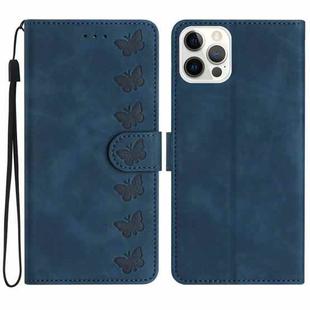 For iPhone 13 Pro Max Seven Butterflies Embossed Leather Phone Case(Blue)