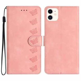 For iPhone 12 mini Seven Butterflies Embossed Leather Phone Case(Pink)