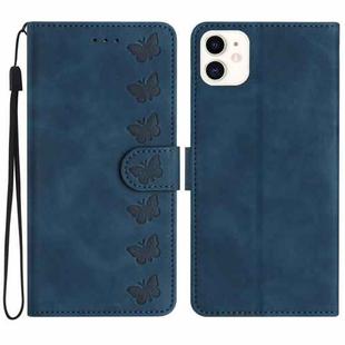 For iPhone 12 mini Seven Butterflies Embossed Leather Phone Case(Blue)