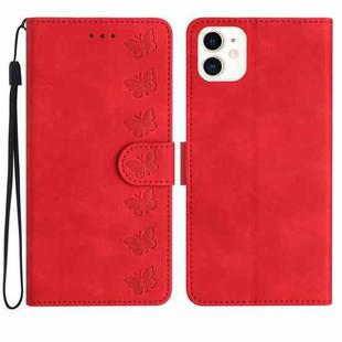 For iPhone 11 Seven Butterflies Embossed Leather Phone Case(Red)