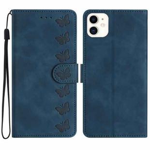 For iPhone 11 Seven Butterflies Embossed Leather Phone Case(Blue)