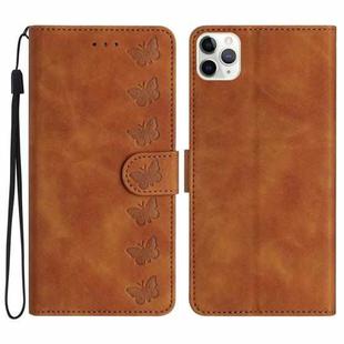 For iPhone 11 Pro Seven Butterflies Embossed Leather Phone Case(Brown)