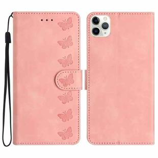 For iPhone 11 Pro Seven Butterflies Embossed Leather Phone Case(Pink)