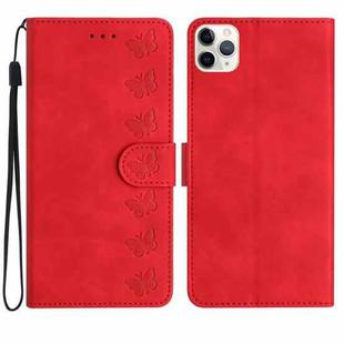 For iPhone 11 Pro Seven Butterflies Embossed Leather Phone Case(Red)
