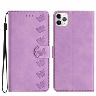 For iPhone 11 Pro Seven Butterflies Embossed Leather Phone Case(Purple)