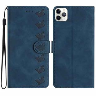 For iPhone 11 Pro Seven Butterflies Embossed Leather Phone Case(Blue)