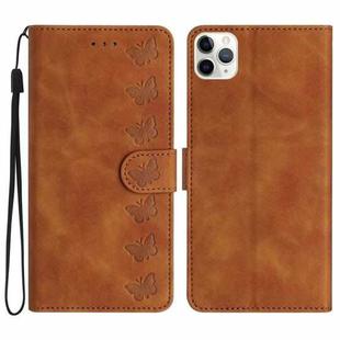 For iPhone 11 Pro Max Seven Butterflies Embossed Leather Phone Case(Brown)