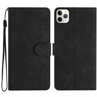 For iPhone 11 Pro Max Seven Butterflies Embossed Leather Phone Case(Black)