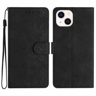 For iPhone 15 Plus Seven Butterflies Embossed Leather Phone Case(Black)