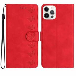 For iPhone 16 Pro Seven Butterflies Embossed Leather Phone Case(Red)