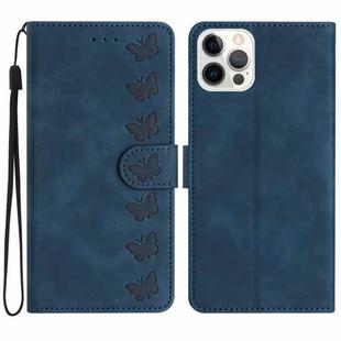 For iPhone 16 Pro Seven Butterflies Embossed Leather Phone Case(Blue)