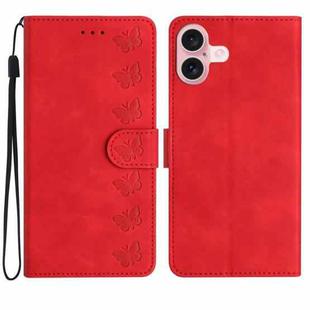 For iPhone 17 Seven Butterflies Embossed Leather Phone Case(Red)